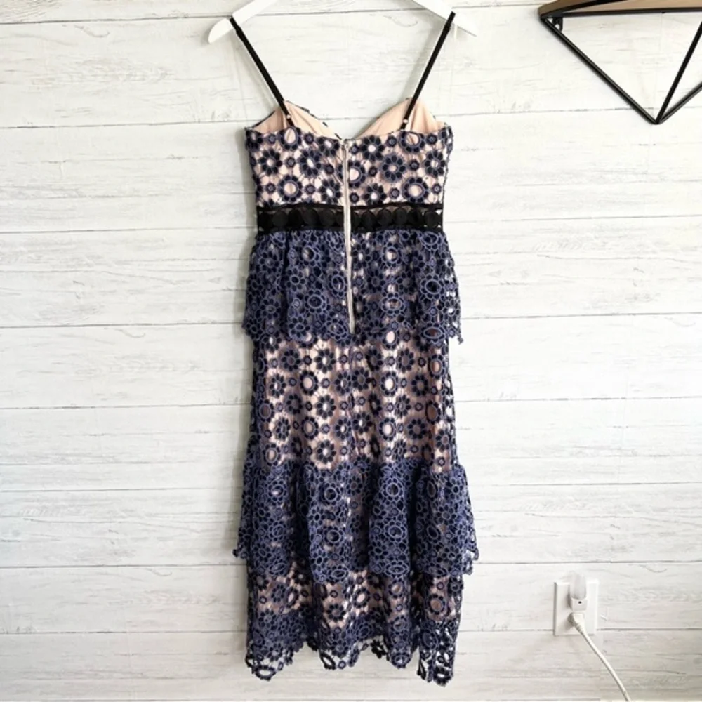 Just Me Lavender and Black Overlay Floral Lace Ruffle Dress - Picture 14 of 17